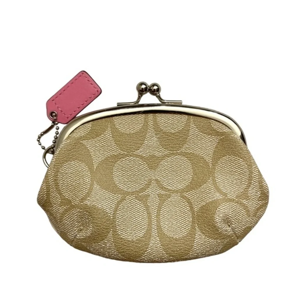 Coach signature c khaki legacy striped rate kisslock coin bag - Picture 2 of 5